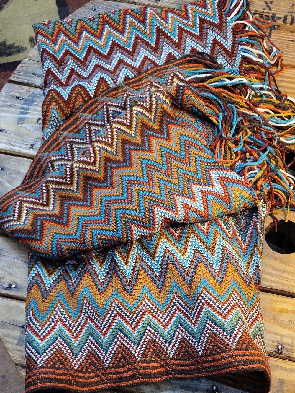 Chevron Knit Throw Blanket in Brown, Turquoise & Rust